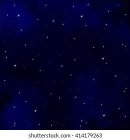 Starry sky. Dark blue night sky. Brightly shining stars and constellations. Black space background. The study of astrology. Vector illustration