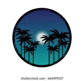 Starry sky and full moon over palm trees
vector nature illustration, circle icon