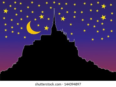 Starry sky in Mont Saint Michel (white outline)