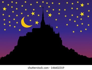 Starry sky in Mont Saint Michel