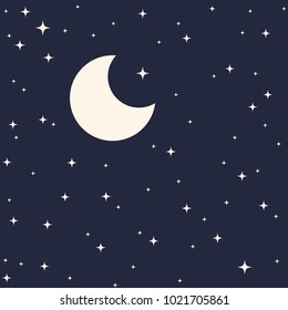 Starry Sky With Moon Background Flat Vector