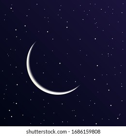 Starry sky with moon background flat vector.