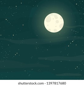 Starry Sky and Moon background. Moonlight and Stars at night sky, abstract background. Vector hand drawn watercolor style.