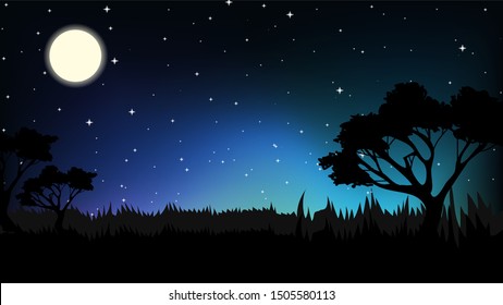 Forest Landscape Flat Color Illustration Night Stock Vector (Royalty ...