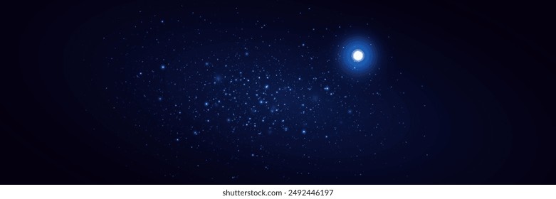 Starry sky with moon.Milky way on blue background.Vector.