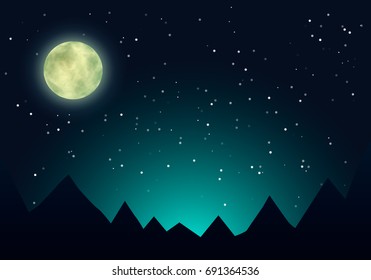 The starry sky. Mountain landscape. vector illustration