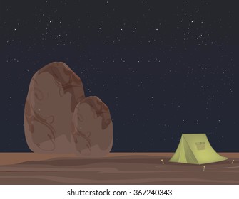 Starry sky and natural landscape. Background. Tourist tent. Camping. You can use the interface in games.