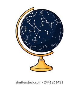 Starry Sky Night Map with Constellations on Globe. Hand drawn doodle vector illustration. Education or science equipment