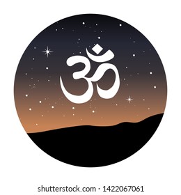 Starry sky and Om symbol, vector
