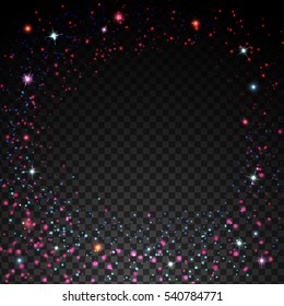 starry sky on a clear background.  glitter particles background effect for luxury greeting rich card. Sparkling texture. Star dust sparks in explosion on transparent background.