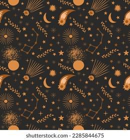 Starry sky on a dark background. Space. Vector illustration, seamless pattern