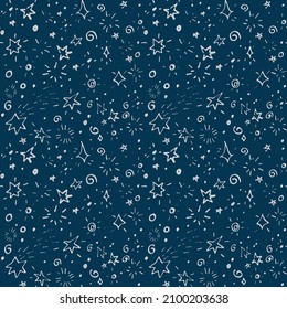 Starry sky ornament,  hand drawn vector seamless pattern for backgronds, wallpapers, wrapping paper, ceiling decoration and other designs