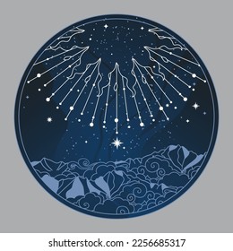 Starry sky over the mountains. Vector illustration