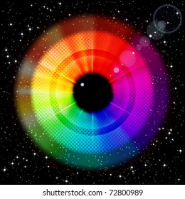 Starry sky with rainbow iris and pupil.