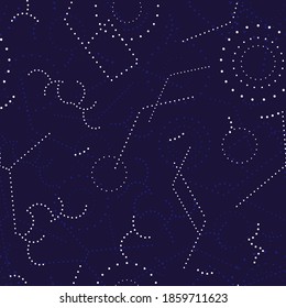 Starry sky seamless background with constellations. Vector galaxy.