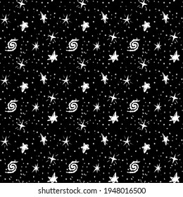 Starry sky seamless black background with different stars black and white, white stars