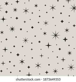 Starry Sky Seamless Pattern. Space Vector Background in Minimal Trendy Style. Abstract Geometric Texture with Star Different Shapes