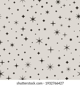 Starry Sky Seamless Pattern. Space Vector Background in Minimal Trendy Style. Abstract Geometric Texture with Star Different Shapes for print on textiles , wrapping paper, wallpapers