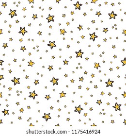 Starry Sky Seamless Vector Pattern, Hand Drawn Illustration  Yellow Stars Galaxy for Trendy Fashion Prints, Child Room Decor, Constellation Art, Cosmic Confetti Backdrop, Nebular Graphic , Science Art