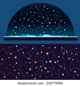 Starry sky, space. Stars, universe, constellation , galaxy , shooting star. Vector flat illustrations