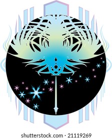 Starry sky tree abstract vector illustration