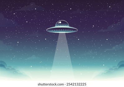 cielo estrellado con Ilustración vectorial plana OVNI