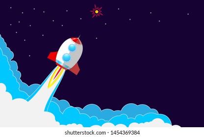 The starry sky of the universe. A spaceship in space among stars, planet . Abstract background the constellation of the Galaxy on a background. Vector illustration.