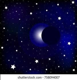 Starry sky vector abstraction, eclipse on space background