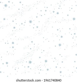 Starry sky vector seamless pattern. Dots and stars blue neutral background. Milky Way space print design.