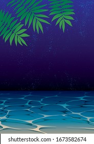 Starry sky waterside palm leaf background material