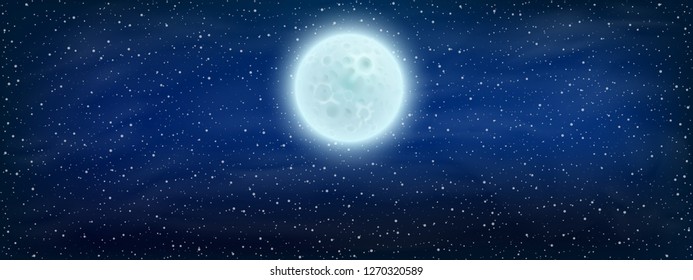 Starry space background with moon - stock vector