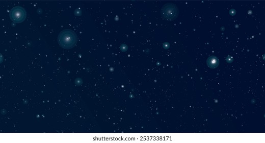 Starry space seamless pattern. Galaxy shiny stars fabric print, astronomy science starlight background or night sky wallpaper vector pattern. Universe starry pattern with glowing stars and comets