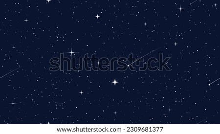 Starry space seamless pattern. Galaxy shiny stars fabric print, astronomy science starlight background or night sky wallpaper vector pattern. Universe starry pattern with glowing stars and comets