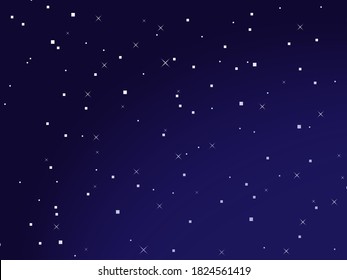 Starry space vector background. Pixel art. Pixel space. 8 bit. 
