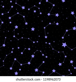 Starry space vector seamless background with stars, galaxies and constellations