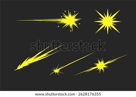 Starry Spark Vector Illustration of a Shooting Star set of gun flashes with fire sparkles
