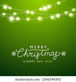 Starry sparkle border on green background for Merry Christmas and New Year greeting card design 