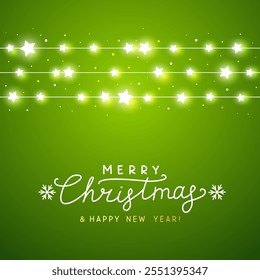 Starry sparkle border on green background for Merry Christmas and New Year greeting card design 