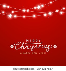 Starry sparkle border on red background for Merry Christmas and New Year greeting card design 