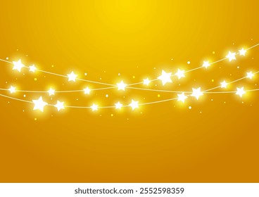 Starry sparkle border on yellow background for Merry Christmas and New Year greeting card design 