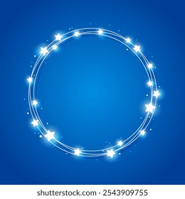 Starry cintilação quadro redondo no fundo azul para Feliz Natal e Ano Novo design cartão de saudação 