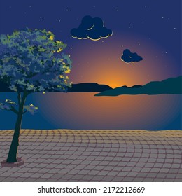 starry sunset at the seaside