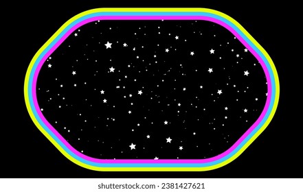 Starry vector background with cartoon holographic frame