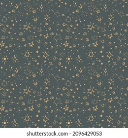 Starry vector pattern with many elements, seamless pattern for fabrics, wrapping paper, wallpaper and other designs