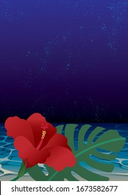 Starry waterside hibiscus and monstera background material