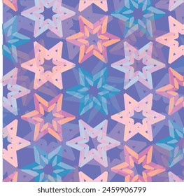 Stars of 8 soft edges in pastel colors and dark blue background