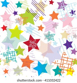 Stars abstract colorful seamless pattern. Vector hipster geometric background. Good for design textile fabric, wrapping paper and background on the site. Pattern swatches included in file.