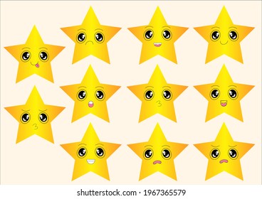 Stars abstract comic face with various exspression style. Different colorful characters. Cartoon style. Flat Design vector illustration 