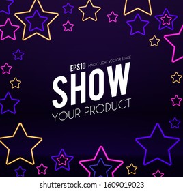 Stars. Abstract geometric background with shining neon effect.