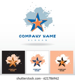 Stars, abstract vector icon, template for logo design. Graphic computer illustration in orange and blue colors. Creative concept of simple symbol.
